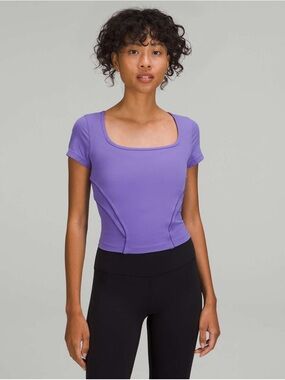 Lululemon Square Neck Mesh and Nulu Yoga T-Shirt Charged Indigo Size 10
